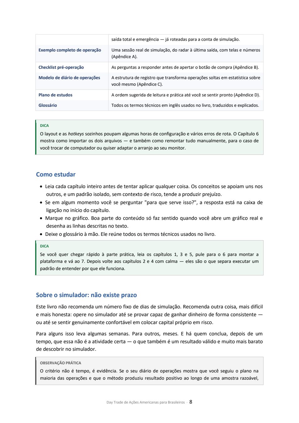 Página 8 da apostila — O que acompanha e como estudar